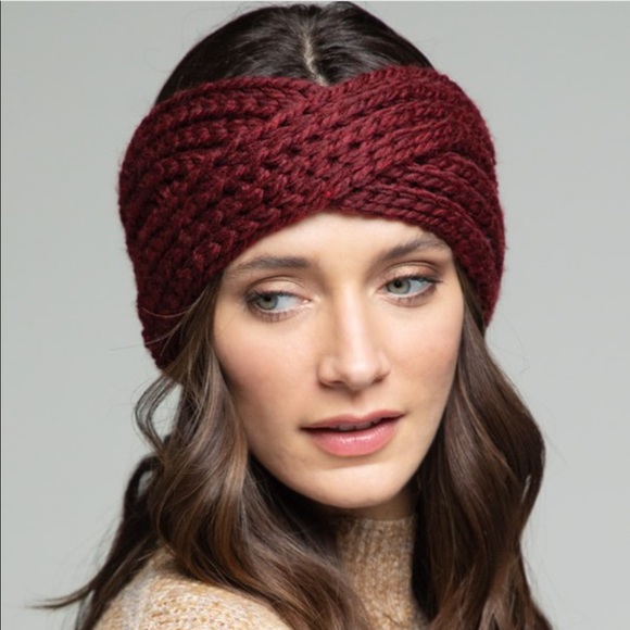 Chunky Winter Knitted Headband - WINE - Picture 1 of 5